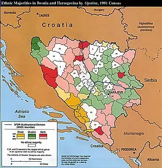 De etnische samenstelling van Bosnië en Herzegovina in 1991.