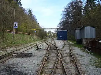 Het emplacement van de smalspoorweg Čermeľská železnica.