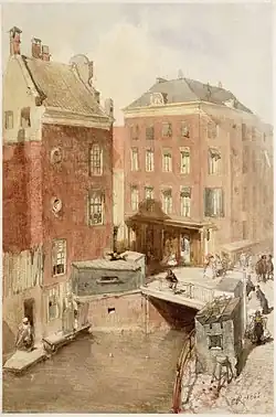 De brug op een aquarel van Charles Rochussen uit 1855