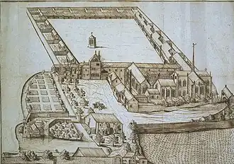 Kartuizer klooster Champmol in 1686. De hof met de cellen rondom: een laura