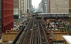 De zuidwesthoek van de Loop bij Van Buren Street en Wabash Avenue