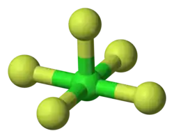 Molecuulmodel van chloorpentafluoride