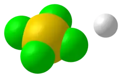 alt=Ruimtelijk model van 
  
    
      
        
          H
          
            (
            
              AuCl
              
                4
              
              
                
              
            
            )
          
        
      
    
    {\displaystyle {\ce {H(AuCl4)}}}