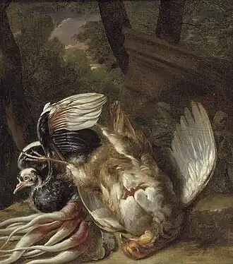 Stilleven van vogels en wortel, 1660-1679