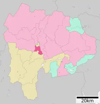 Situering van Chuo in de prefectuur  Yamanashi