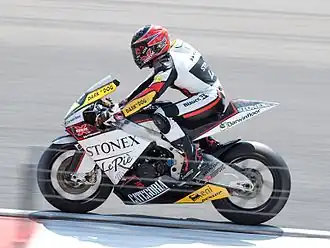Claudio Corti in actie op de Honda Moto2, 2010