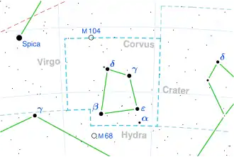 Gienah Ghurab is de ster gamma in het sterrenbeeld Raaf (Corvus)