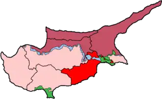 Kaart van Cyprus met het district Larnaca in het rood