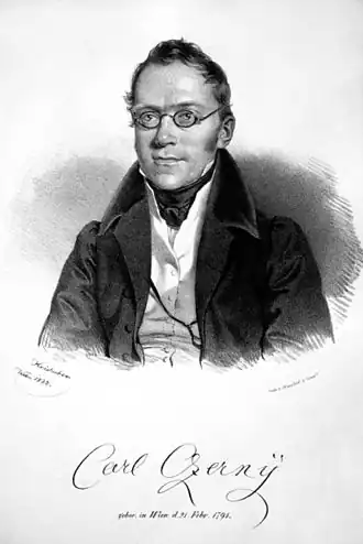 Carl Czerny, lithografie door Joseph Kriehuber, 1833