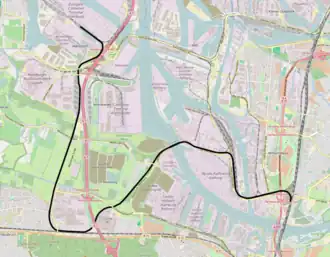 Spoorlijn aansluiting Süderelbbrücke - Hamburg-Waltershof op de kaart