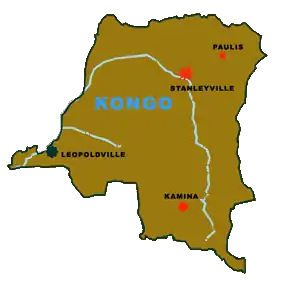 Kaart met de locaties van de beide operaties en de vliegbasis Kamina