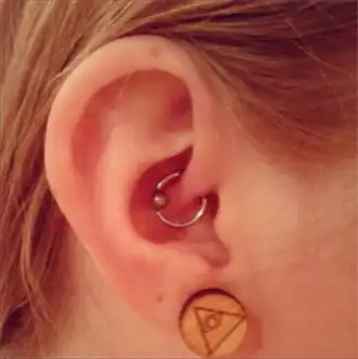 Rechteroor met een daith piercing en een oorlelpiercing