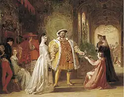 Daniel Maclise - De eerste ontmoeting van Anna Boleyn en Hendrik VIII. Ca. 1836