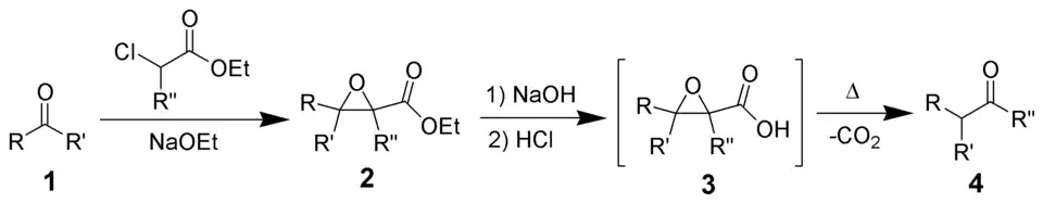 Hydrolyse en decarboxylering van het reactieproduct