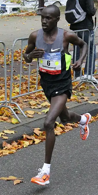 Tijdens de marathon van Amsterdam in 2012