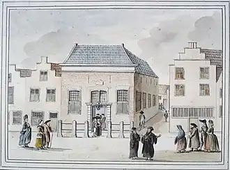 De synagoge te Leiden getekend door Jacob Timmermans (1787)