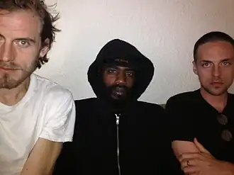 Death Grips in januari 2014, v.l.n.r.: Zach Hill, Ride en Andy Morin