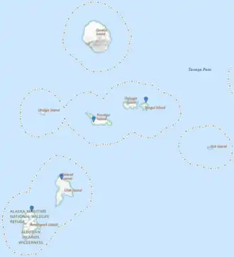 Kaart van Delarof Islands