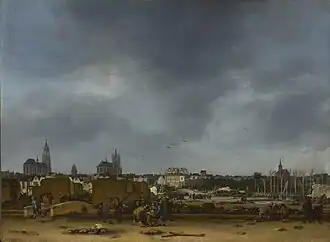 Gezicht op Delft na de explosie van 1654 (1654) door Egbert Lievensz. van der Poel