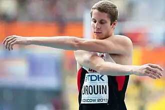 Derek Drouin tijdens de WK van 2013, Moskou