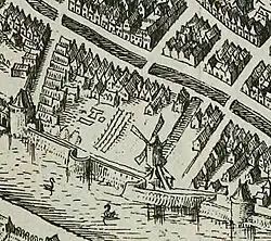 De Vest met molen op een stadsplattegrond uit 1612