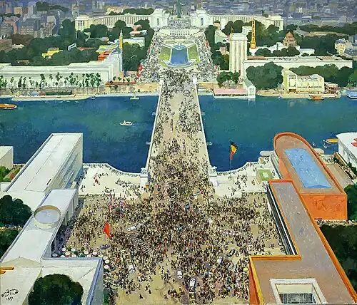 Exposition Internationale des Arts et Techniques dans la Vie Moderne, 1937 (gezien van de Eiffeltoren)