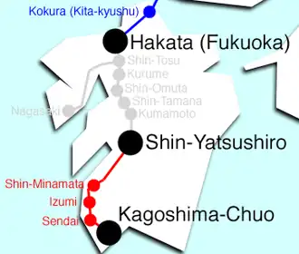 Kyushu Shinkansen op de kaart