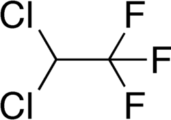 Structuurformule van 2,2-dichloor-1,1,1-trifluorethaan