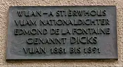 plaquette op het sterfhuis in Vianden