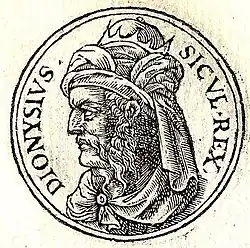 Dionysios I van Syracuse, zoals afgebeeld in het Promptuarii Iconum Insigniorum (1533)