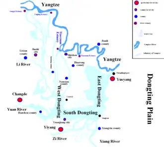 Ligging van het meer ten opzichte van de Yangtze