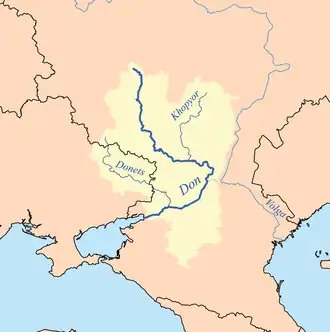 Kaart met de Donets als zijrivier van de Don