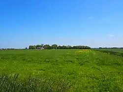 Dorppolder. Huis ten Dorp stond op de plek waar nu de boerderij tussen de bomen staat.