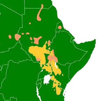 alt=verspreidingsgebied van de Oost-Soedanese talen
■&nbsp;Noordelijke Oost-Soedanese talen
■&nbsp;Zuidelijke Oost-Soedanese talen