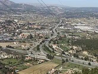 Het knooppunt van de A50 en A52 bij Aubagne