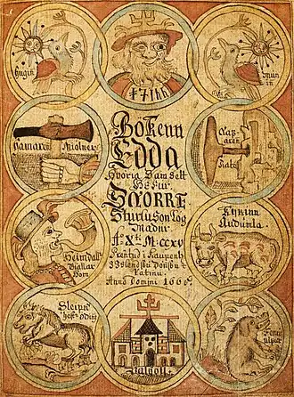 Voorblad van een IJslands afschrift (18de Eeuw) van de Snorra-Edda
