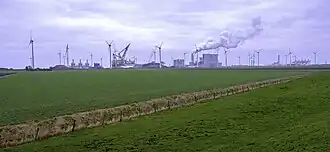 Panorama over de Eemshaven vanaf de oude zeedijk (2016)