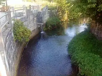 De Fichtenohe en de Pegnitz (kleine waterval links) uit de Pegnitzquelle komen hier samen.