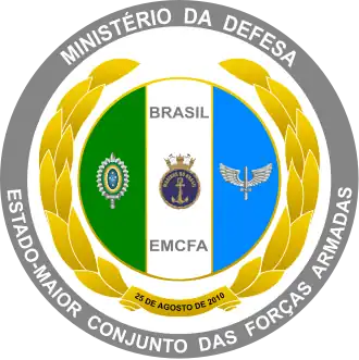 Het logo; tekst:Ministerie van DefensieMarine – Leger – LuchtmachtGenerale staf van de strijdkrachten