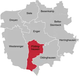 Ligging van Pödinghausen in de gem. Enger