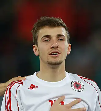 Gavazaj in het tenue van Albanië.