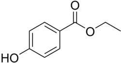 Structuurformule van ethyl-p-hydroxybenzoaat