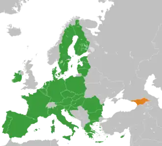 Kaart met daarop Europese Unie en Georgië
