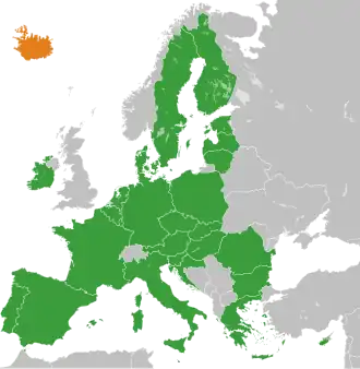 Kaart met daarop Europese Unie en IJsland