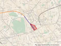 De plannen voor HS2 ingetekend op de kaart, naar rechts de HS1 naar de kanaaltunnel, naar links Euston (rood) en de HS2