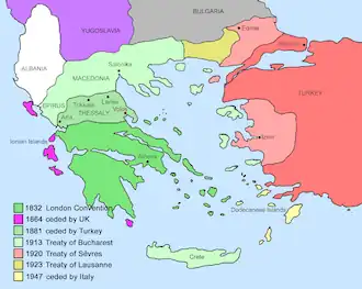 Kaart met de Ionische Eilanden in het paars
