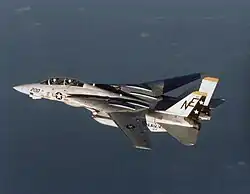 F-14 Tomcat met de zwenkvleugels in de pijlvorm