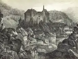 Kasteel van Clervaux, litho naar Frantz Clément