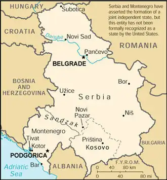 De toenmalige Federale Republiek Joegoslavië (Servië en Montenegro).