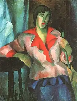 Portret van een vrouw in roze, 1914